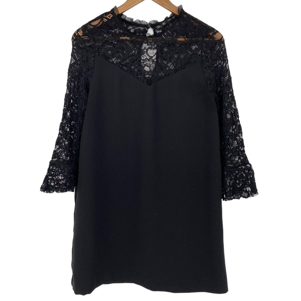 ZARA Lace Detail Mini Shift Dress Black Size Medium RUNS SMALL Party Cocktail